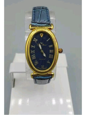 NOS Lucien Piccard Diamond Women's oval yellow gold tone watch 28177BU